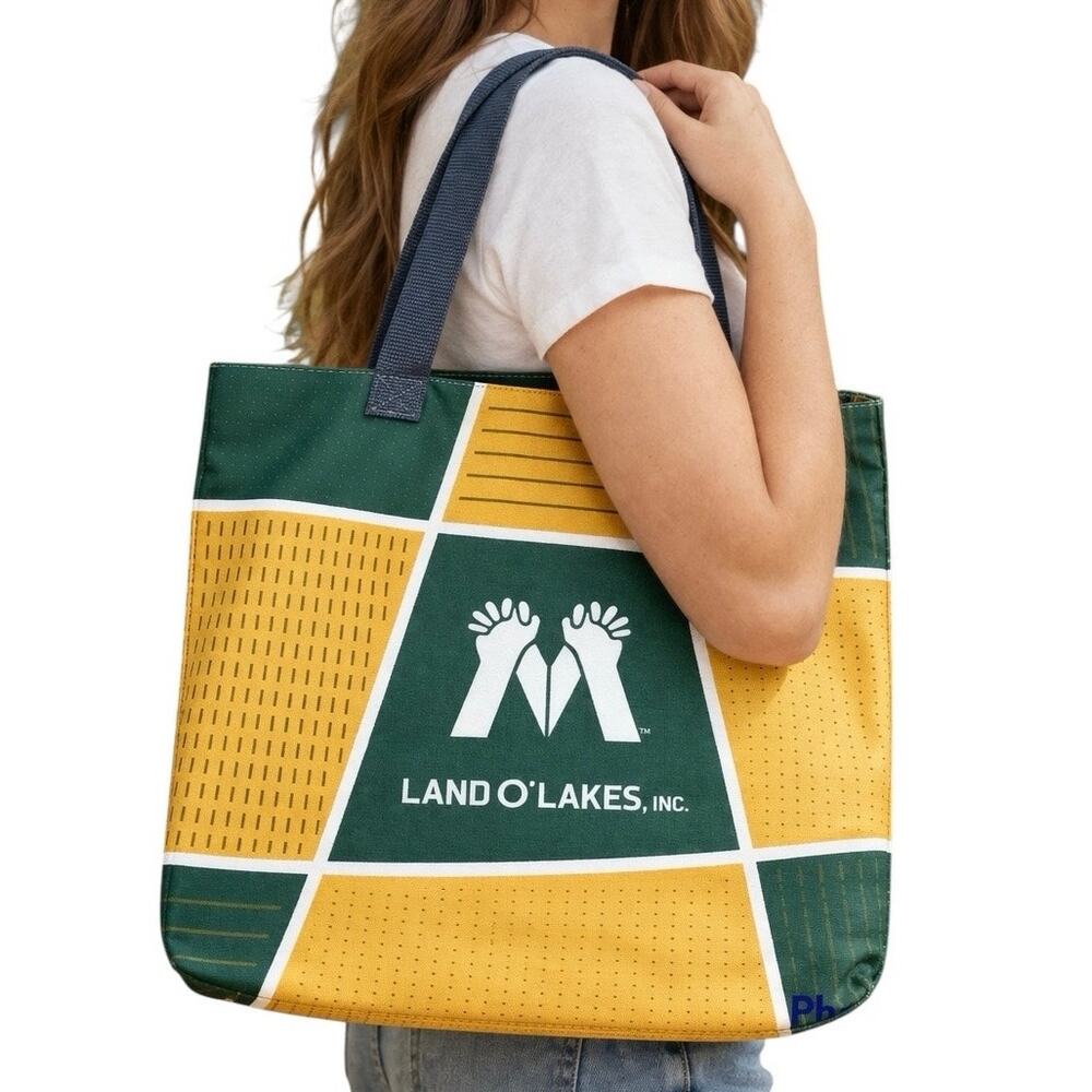 Land O'Lakes Reusable Tote Bag Green Yellow Grocery‎ Shopping Farm Logo